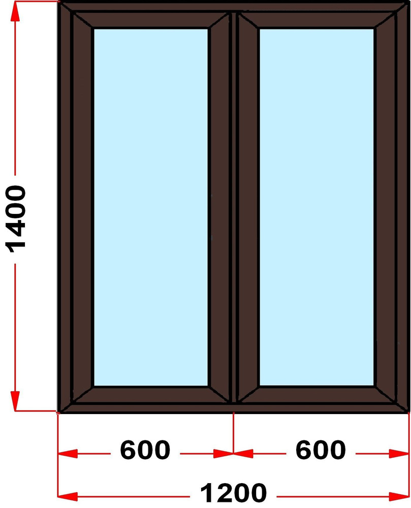 Окно пластиковое, профиль 60 мм (1400 x 1200), с поворотно-откидной створкой, стеклопакет 2 стекла, темно-коричневое #1