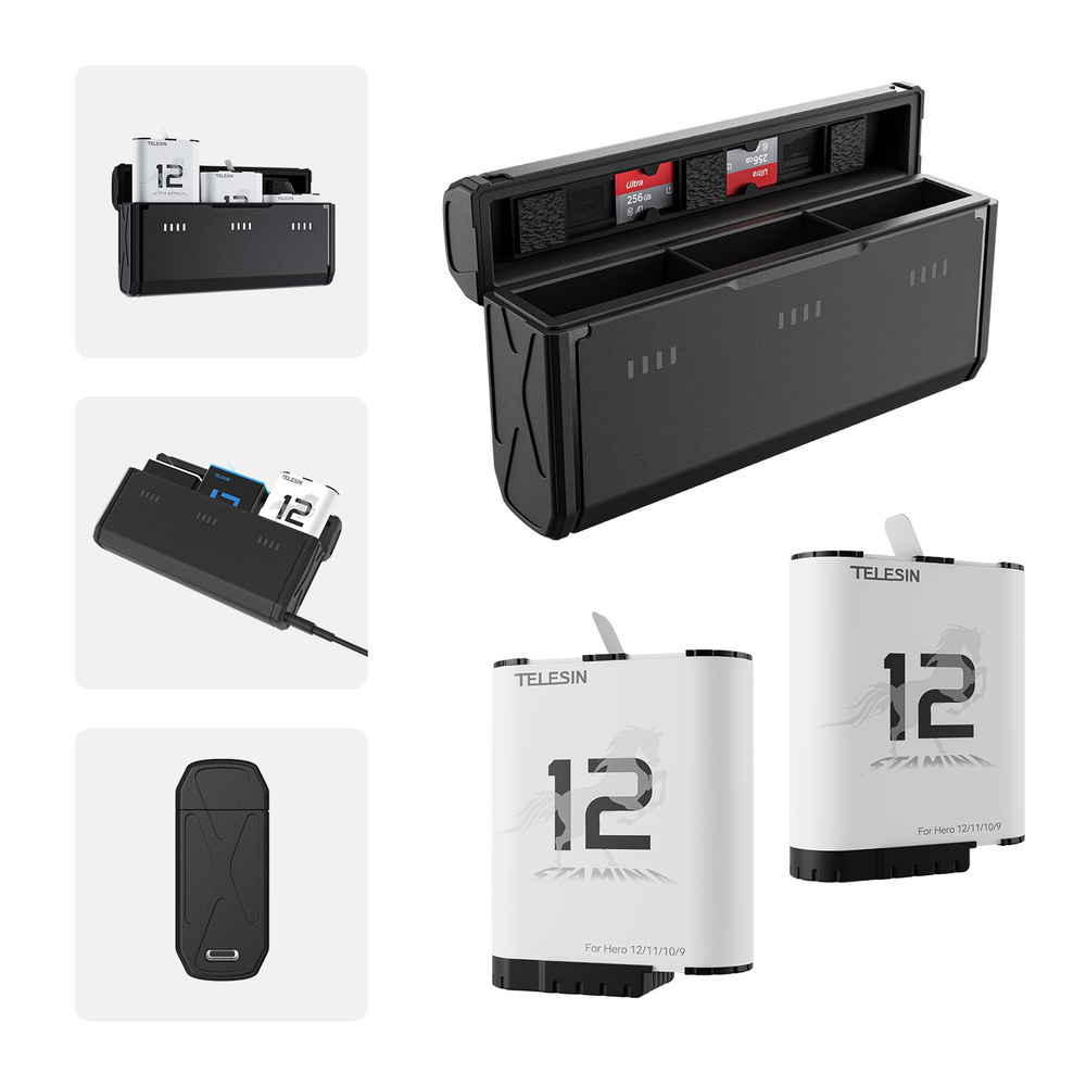 Зарядное устройство Telesin + 2 аккумулятора Stamina Enduro для GoPro Hero 9/10/11/12 (GP-PT-G01)  #1