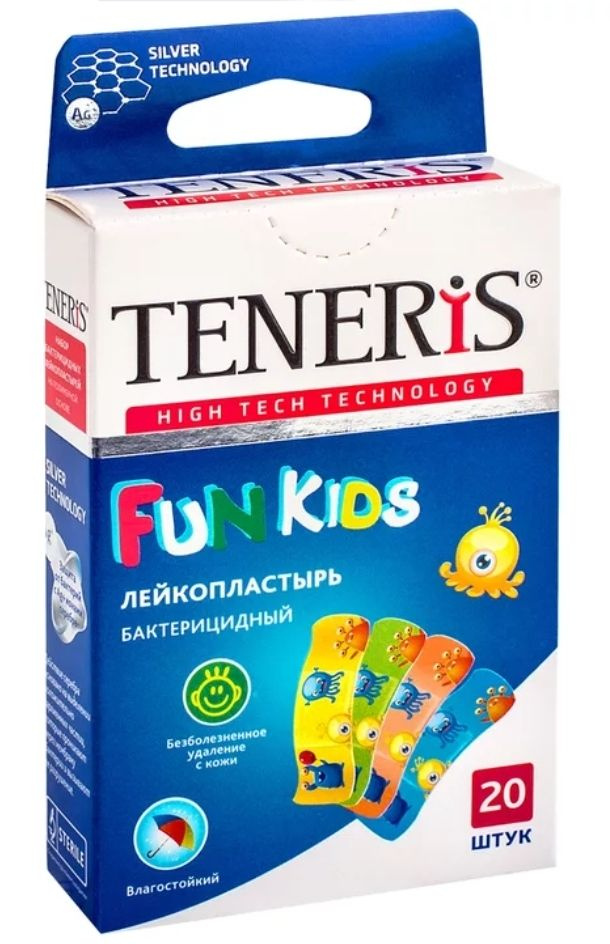TENERIS FUN KIDS Лейкопластырь бактерицидный для детей влагостойкий на ...