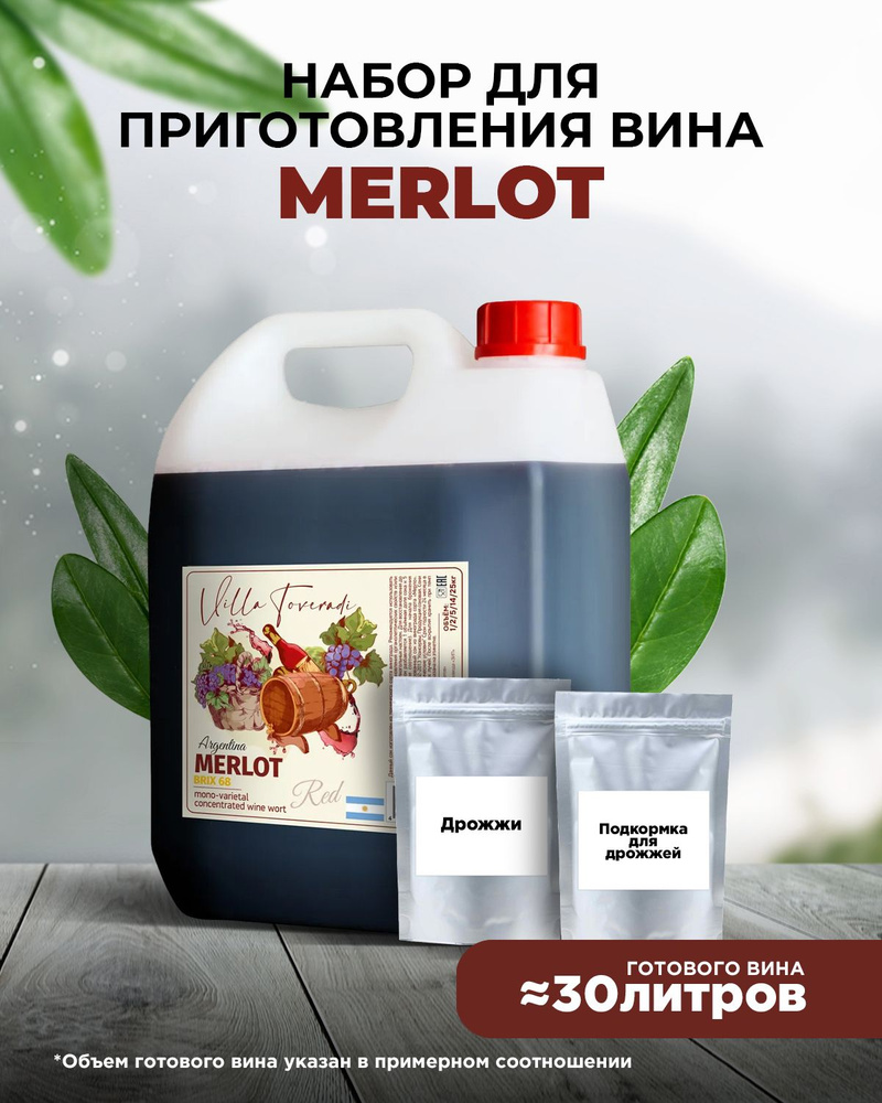 Моносортовое винное сусло MERLOT 6,5 кг.(дрожжи+ энзимы) #1