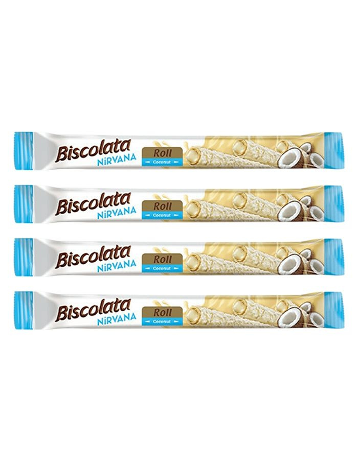 Вафельные трубочки Biscolata Nirvana Roll с белым шоколадом, молочной начинкой и кокосом, 4 шт. по 26 #1