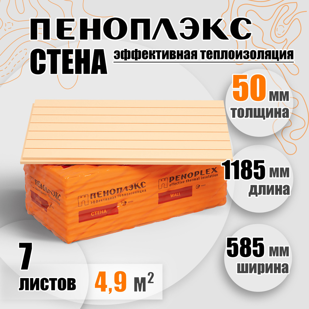 Утеплитель Пеноплекс 50мм СТЕНА 7 плит 4,9м2 из пенополистирола для ...