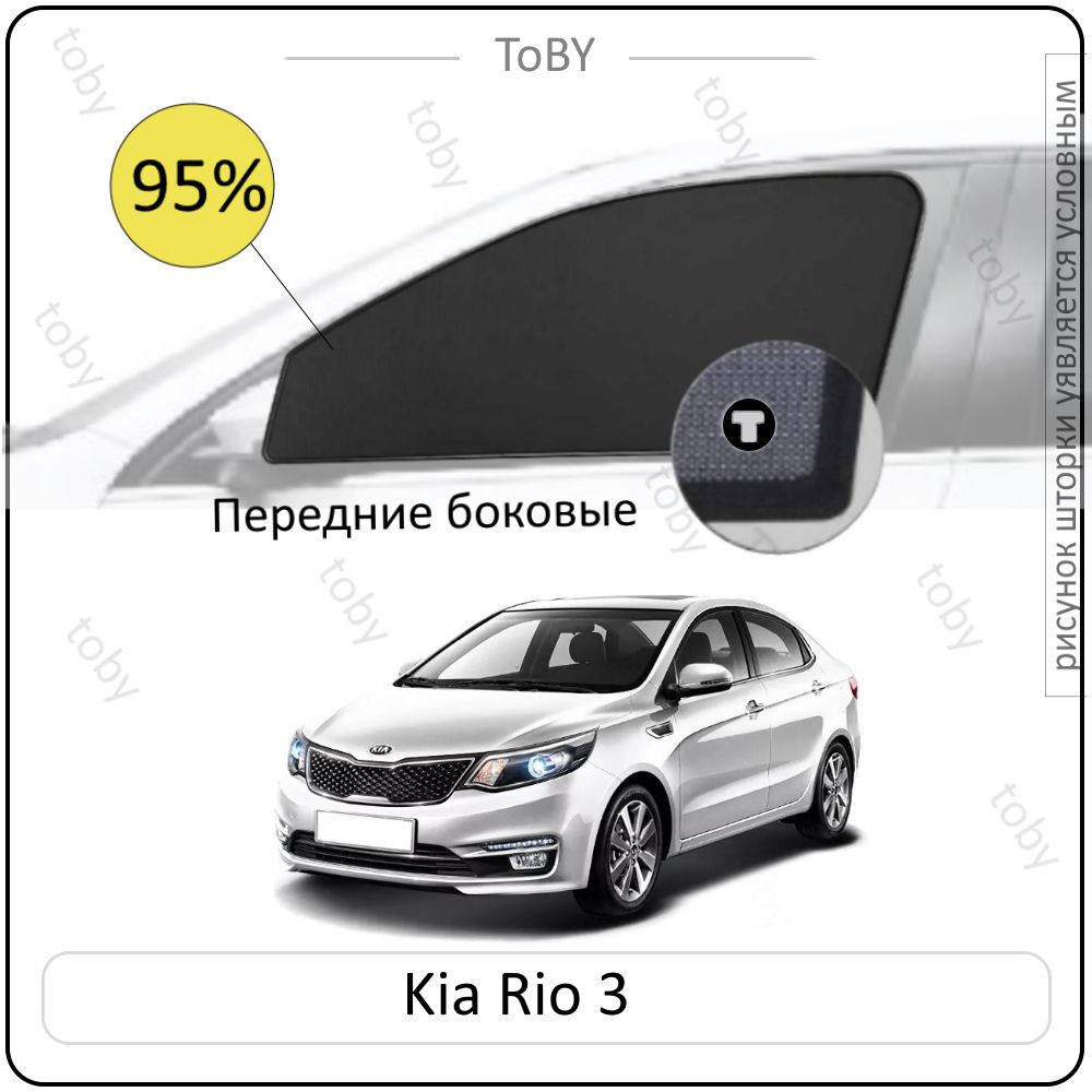 Шторки на автомобиль солнцезащитные KIA Rio 3 Седан 4дв. (2011 - 2017) на передние двери PREMIUM 95, #1