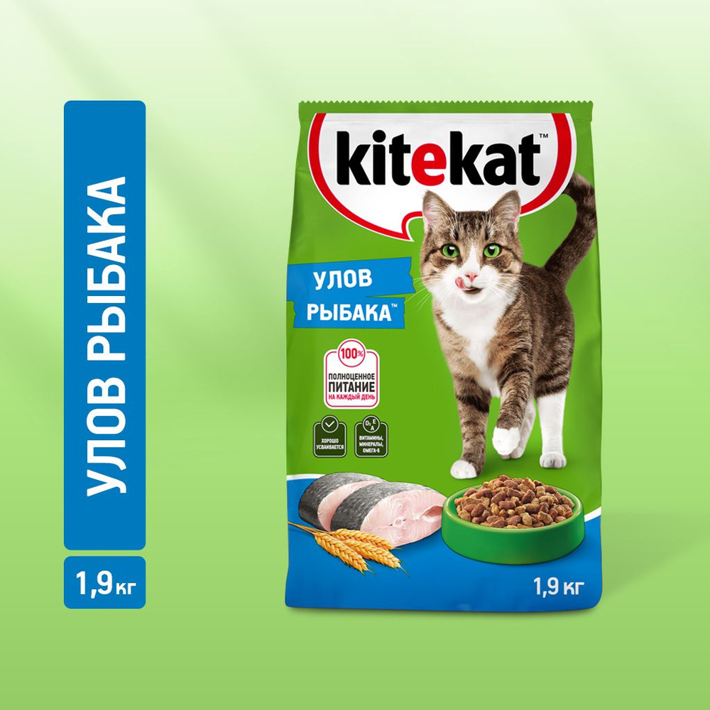 Сухой корм KITEKAT™ для взрослых кошек «Улов Рыбака», 1.9кг - купить с  доставкой по выгодным ценам в интернет-магазине OZON (34502541)