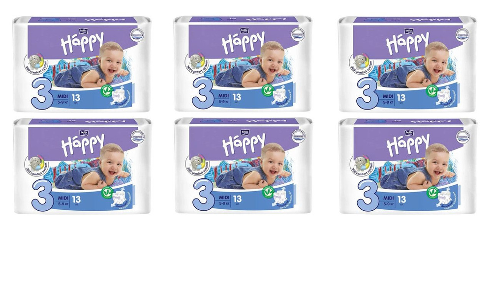 Bella Подгузники детские Baby Happy Midi №3, 5-9 кг, 13 шт/уп, 6 уп #1