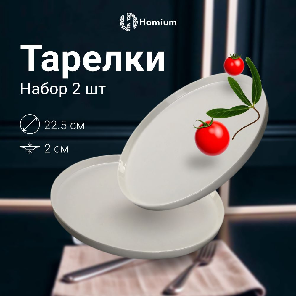 Набор посуды плоская обеденная десертная Homium Collection, D22.5см, цвет белый, 2 шт  #1