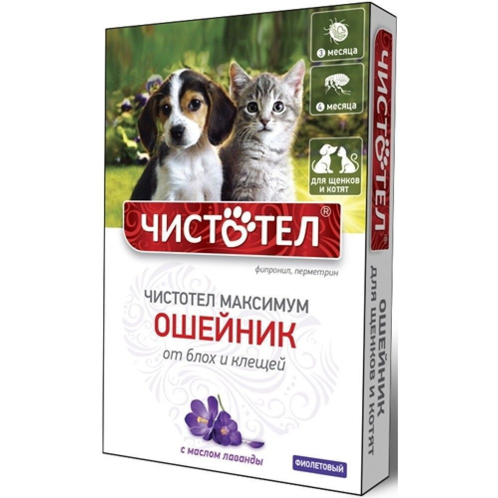 Ошейник ЧИСТОТЕЛ "Чистотел максимум" от блох и клещей с маслом лаванды для щенков и котят фиолетовый #1