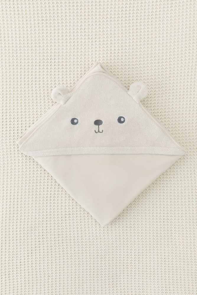 Махровое детское полотенце с уголком для новорожденных 85 на 85 см, К 8500/бежевый(мишка)  #1