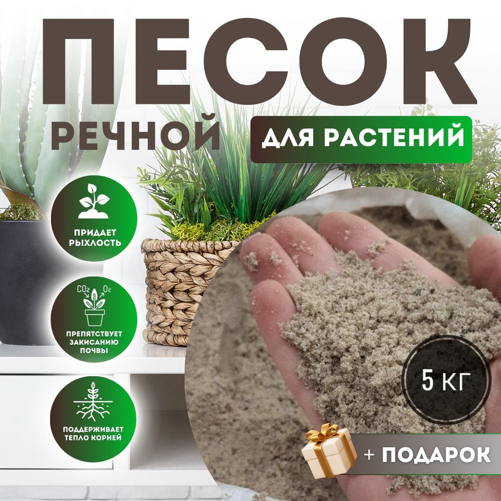 Песок речной для растений 5 кг, просеянный мытый сухой. Для дренажа ...