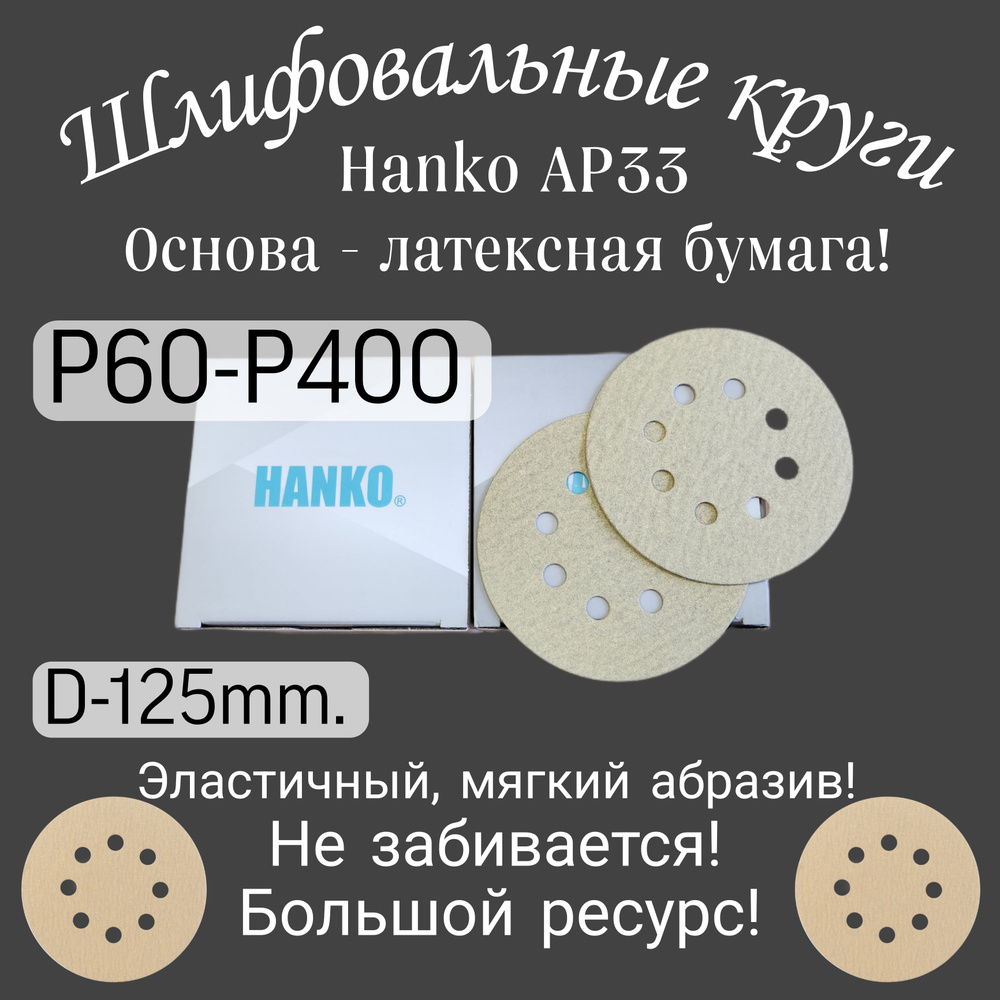 Шлифовальный круг на липучке Р-180. Hanko, диаметр 125мм, (25 штук).  #1