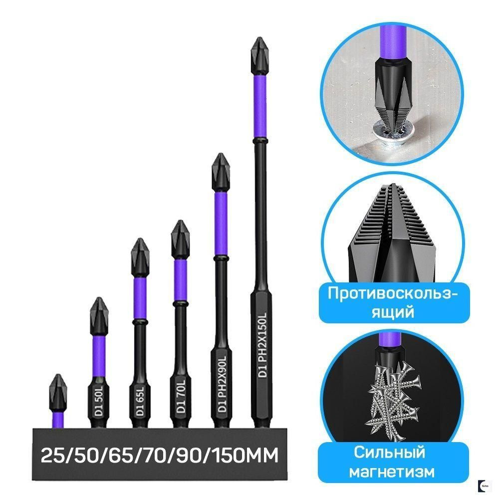 Биты торсионные ударные для шуруповерта 6шт #1