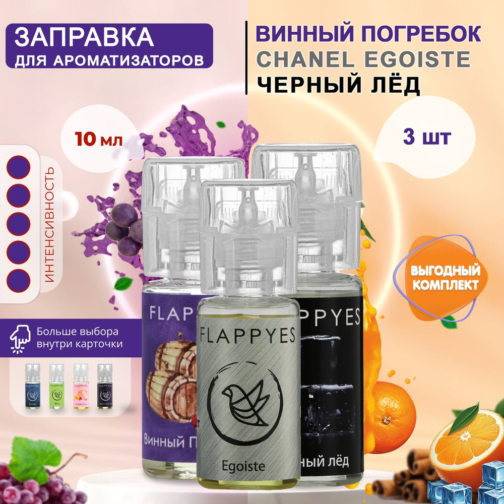 FLAPPYES Ароматизатор автомобильный, ТОП ярких ароматов (3 заправки), 30 мл