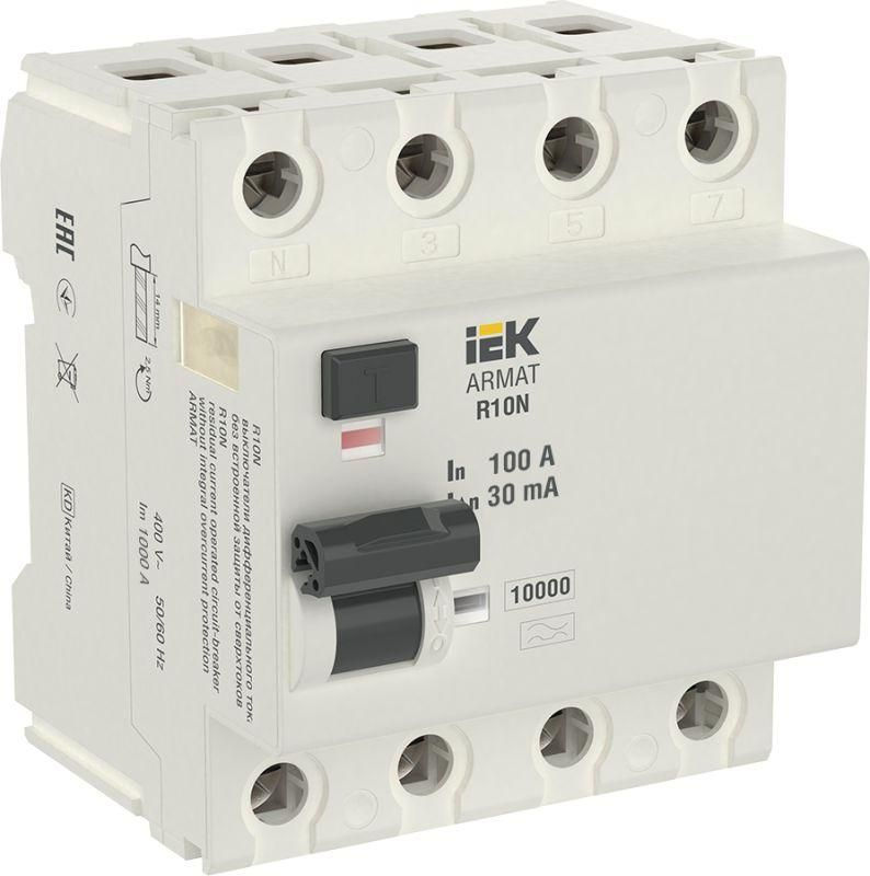 Выключатель дифференциального тока (УЗО) 4п 100А 30мА тип AC ВДТ R10N ARMAT IEK AR-R10N-4-100C030  #1