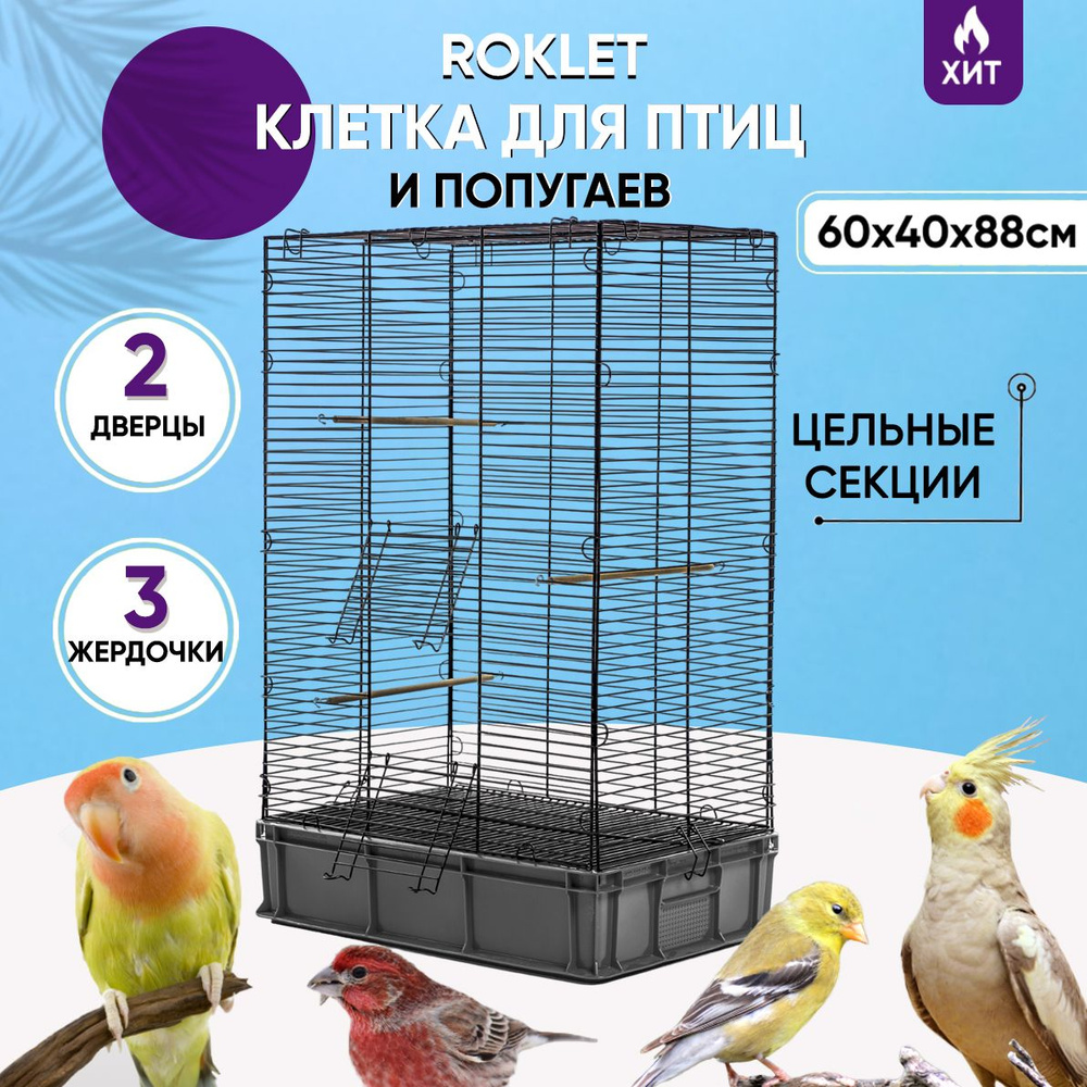 Клетка для птиц 60х40х89, попугаев, высокая Roklet, размер XL - купить с  доставкой по выгодным ценам в интернет-магазине OZON (1244725892)