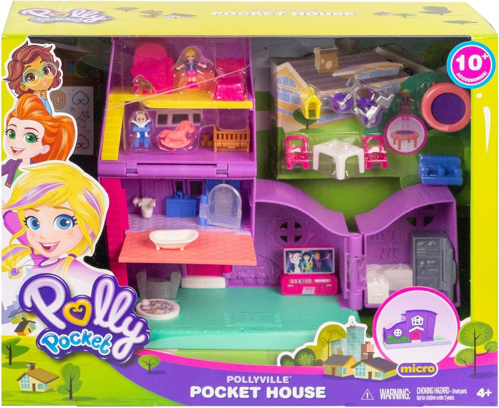 Polly Pocket,Кукольный домик с миниатюрными куклами, игрушечными велосипедами и аксессуарами для мебели #1