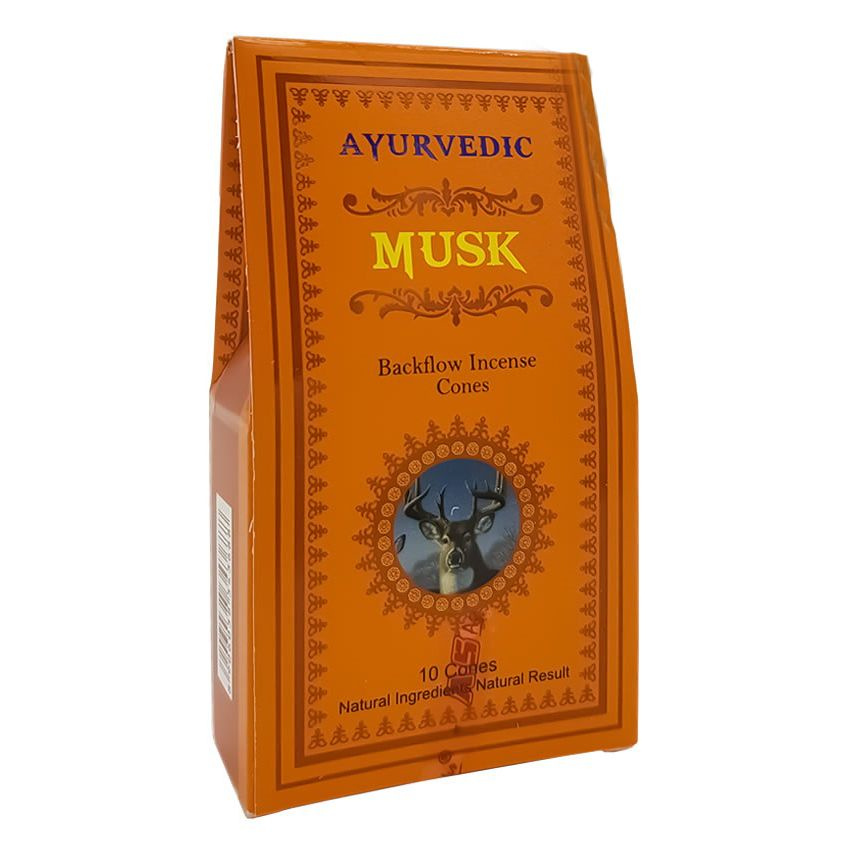 Backflow Incense Cones MUSK, Ayurvedic (Благовония стелющийся дым МУСК, Аюрведик), уп. 10 конусов  #1