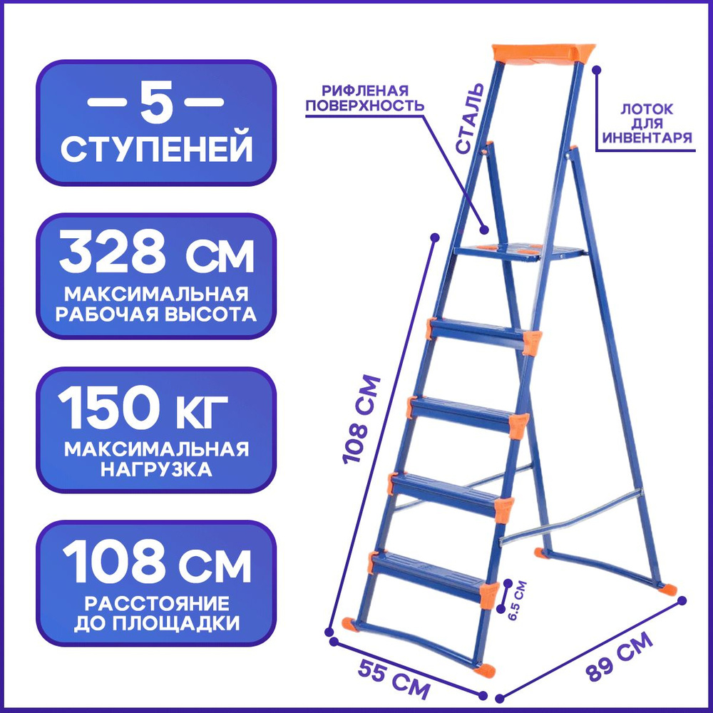 Стремянка с надежной опорой 5 ступеней СМ+, Nika, Ника #1