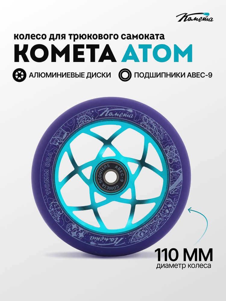 Колесо для трюкового самоката Комета 110мм Атом (Фиолетовый / Голубой) #1