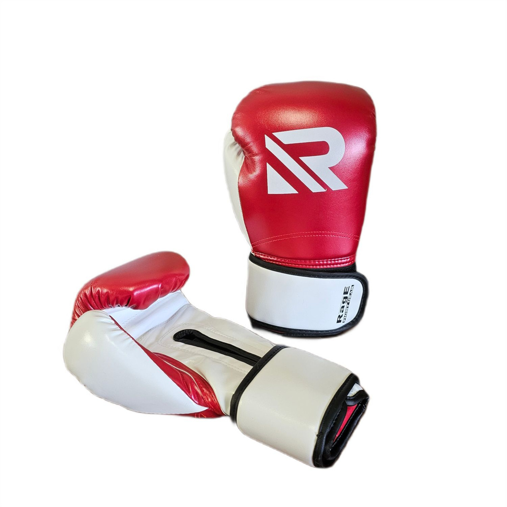 Перчатки боксерские Rage fight gear 12 унц / перчатки тренировочные 12 OZ для бокса кож/зам красно-белый #1