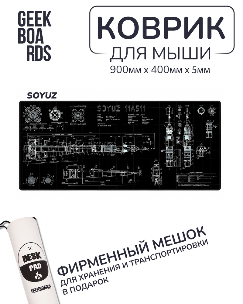 GEEKBOARDS Коврик для мыши и клавиатуры SOYUZ - 900x400 мм, XXL, покрытие Speed, для рабочего стола, #1