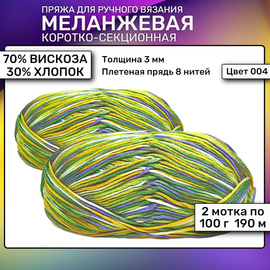 Пряжа Секционная Меланжевая Вискоза Хлопок 2 мотка по 100 г  #1