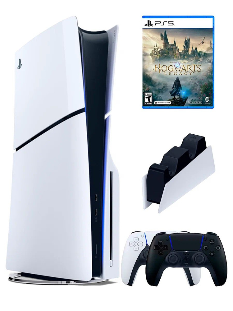 PS5 (ПС5) Игровая приставка Sony PlayStation 5 Slim +2-й геймпад(черный)+зарядное+игра Hogwarts, 1000ГБ #1