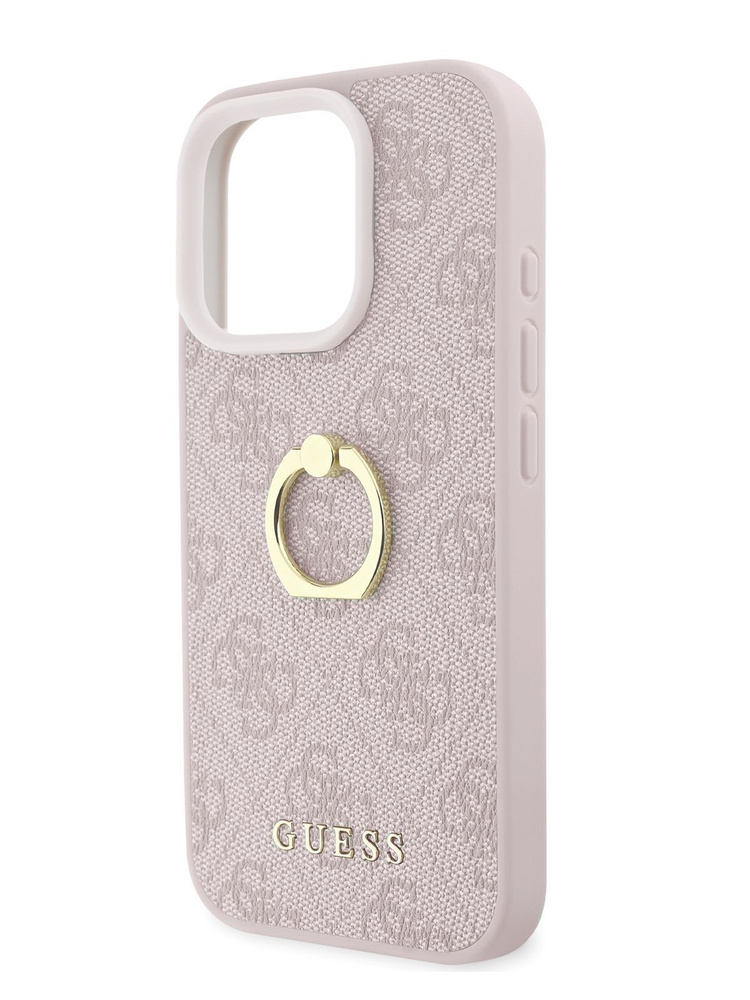 Чехол Guess PU Ring на Apple iPhone 16 Pro с защитой камеры, со вставкой из экокожи, с металлическим #1