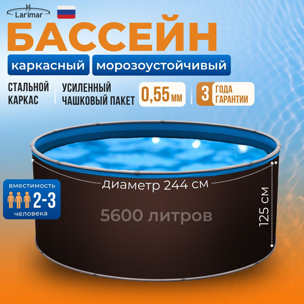 Бассейн каркасный морозоустойчивый круглый 244 х 125 см LARIMAR, чашковый пакет 0,55 мм  #1