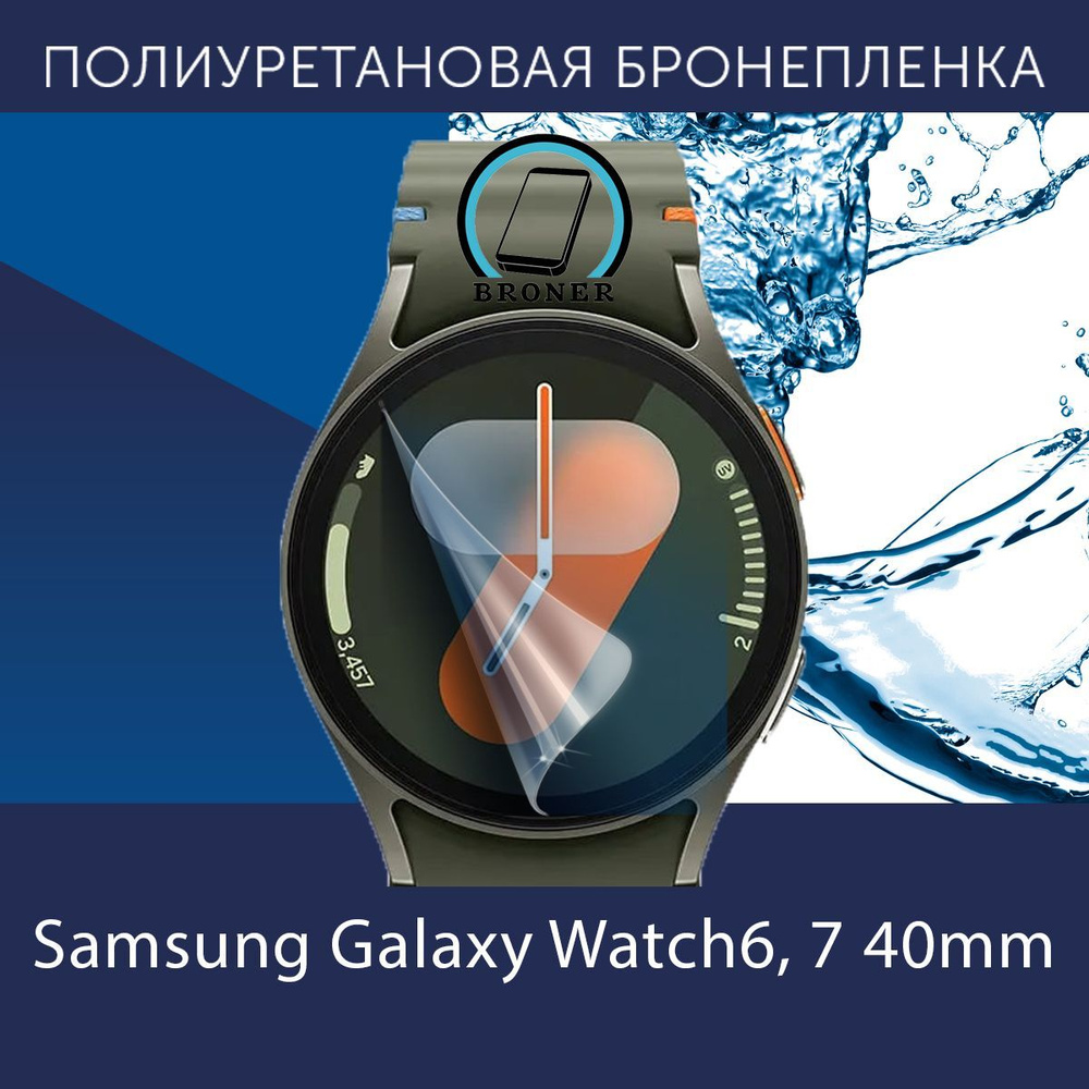 Полиуретановая бронепленка для смарт-часов Samsung Galaxy Watch6, 7 40mm / 2шт. защитных плёнки на экран #1