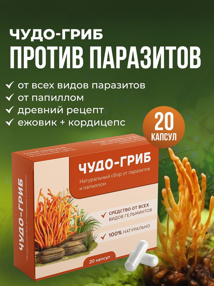 Средство от папиллом, паразитов, глистов, очищение организма детокс, Алтея, Чудо гриб, 20 капсул  #1