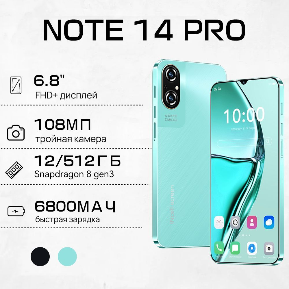 Смартфон Note 14 Pro Ростест (EAC) 12/512 ГБ, бирюзовый #1