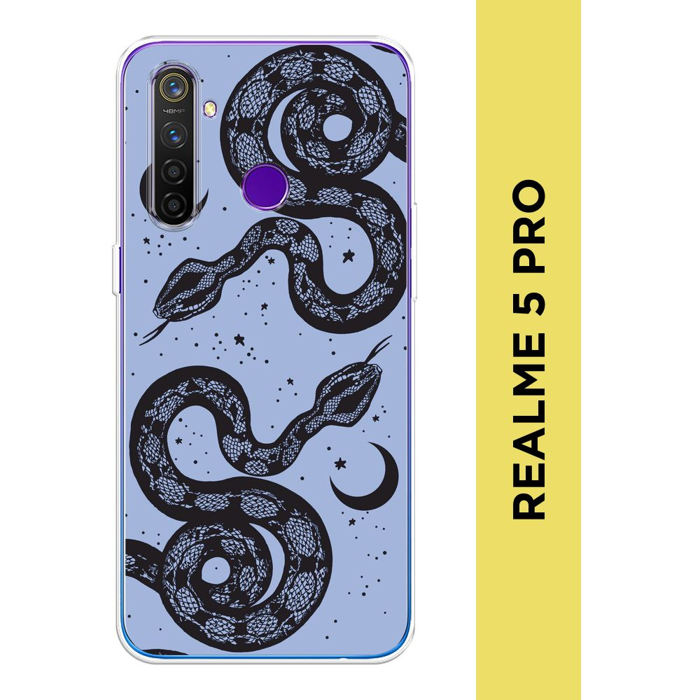 Силиконовый чехол на Realme 5 Pro / Реалми 5 Про "Лунные змеи" #1