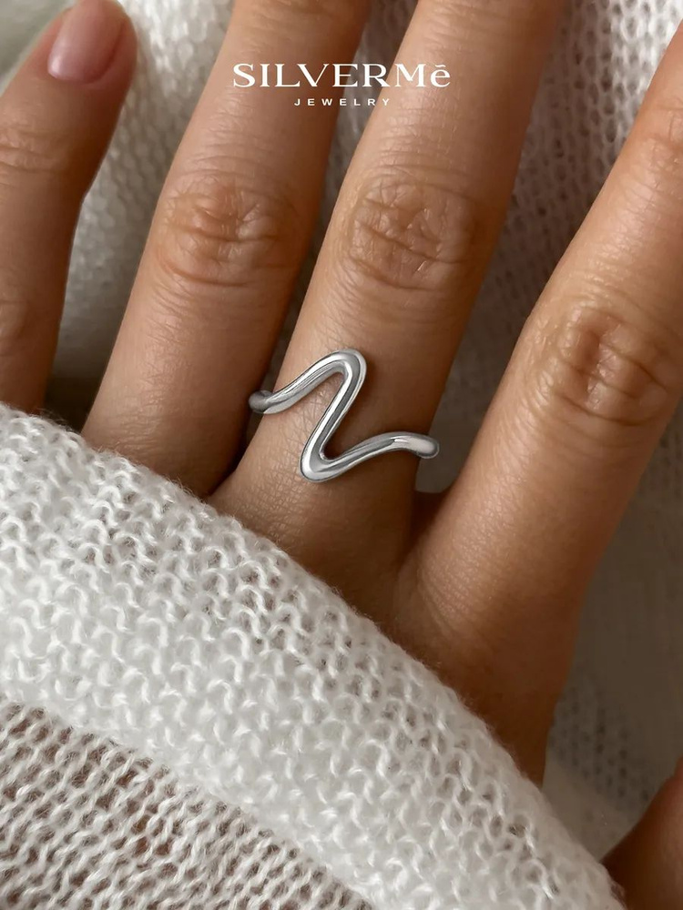 SILVERME Кольцо серебро 925 женское тонкое, серебряное кольцо женское волна, размер 18 #1