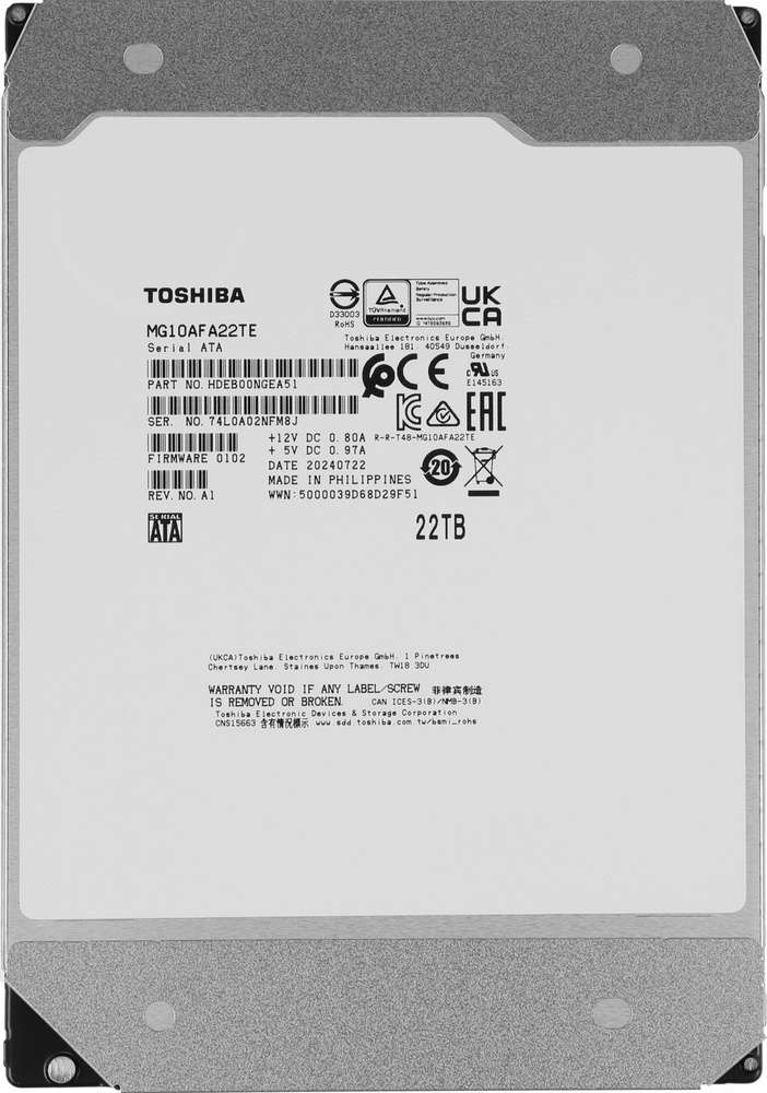 Toshiba 22 ТБ Внутренний жесткий диск Toshiba MG10AFA22TE Жесткий диск HDD SATA 22Tb 3.5" Server 7200 #1