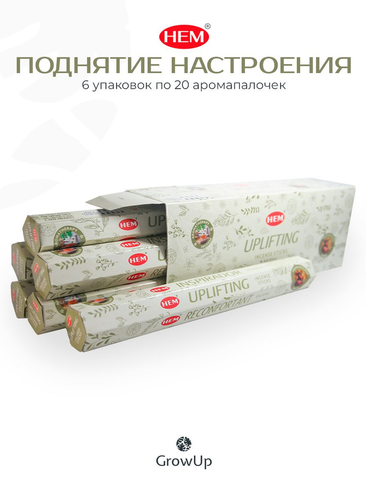 HEM Поднятие настроения - 6 упаковок по 20 шт - ароматические благовония, палочки, Aromatherapy Uplifting #1