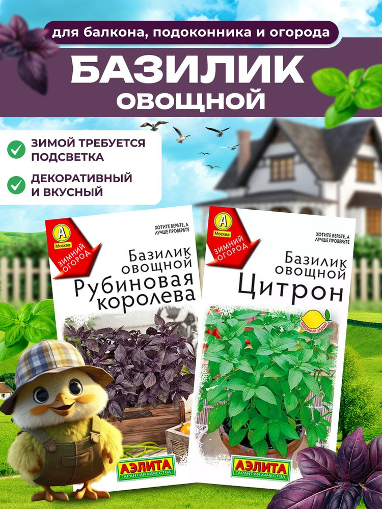 Набор семян Базилик овощной для балкона, подоконника и огорода ,2 пакета от Агрофирмы Аэлита #1