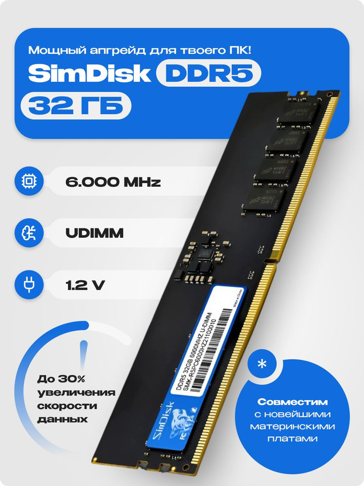 Модуль оперативной памяти 32 ГБ DDR5 PC100 6000 MHz CL 1