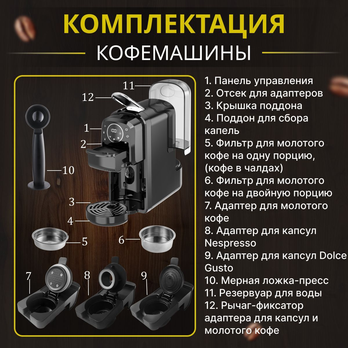 Кофемашина капсульная 4 в 1 (Nespresso / Dolce Gusto / Молотый кофе ...