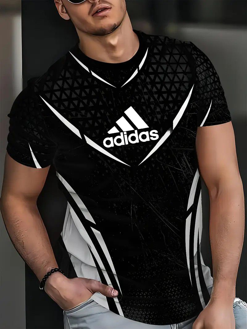 Футболка Мужской adidas черный, желтый Короткий, размер 50 Полиэфирное ...