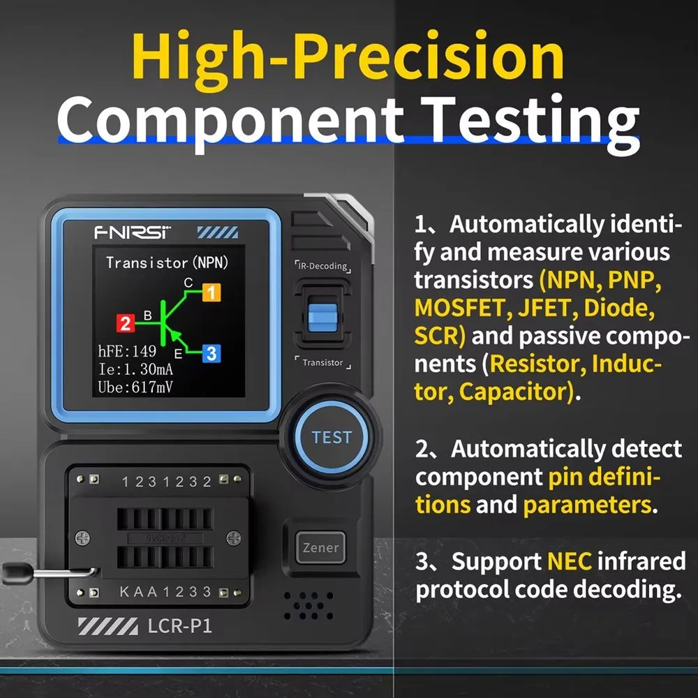 Мультиметр-тестер LCR-P1 для транзисторов, NPN, PNP, MOSFET, SMD-конденсаторов, резисторов и многое другое 3