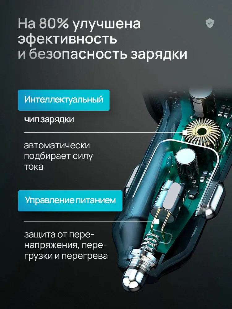Автомобильная быстрая зарядка в прикуриватель Radiance Sky100W с удлинителем 1.5м, зарядка в машину usb type-c. Разветвитель прикуривателя PD 30W., 1,5 м, 30 Вт, фото 4