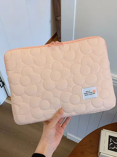 Сумка для планшета, сумка для ноутбука, стеганая, нежно-розовая с цветами