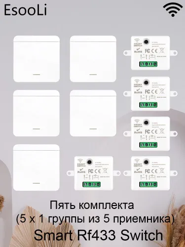 5 шт. 1 кнопочный переключатель дистанционного управления с 5 шт. реле, 433 МГц, 10 А