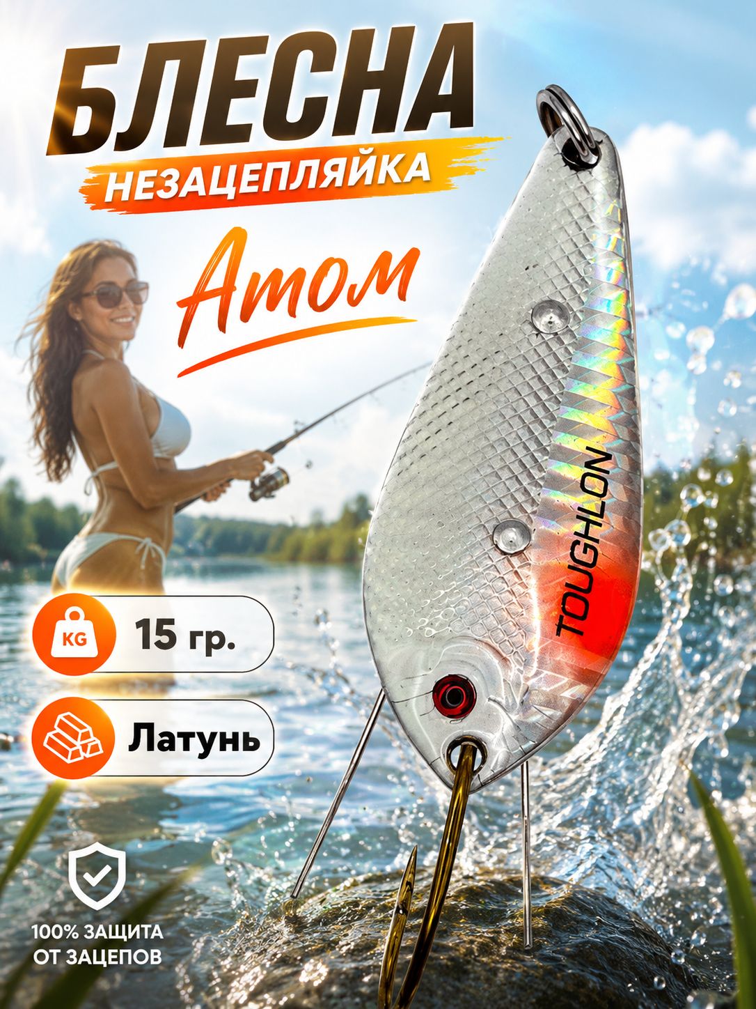 Блесна незацепляйка колебалка атом на щуку, окуня и судака 15гр