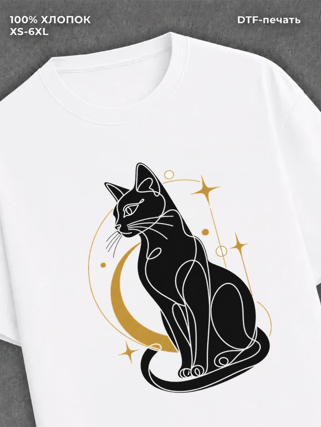 Футболка кот нарисованные одной линией