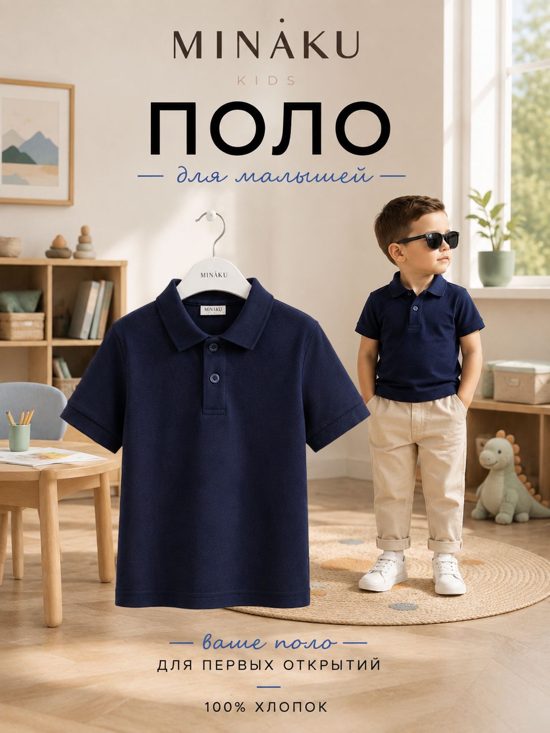 Поло для мальчиков, для девочек, MINAKU синий, 116