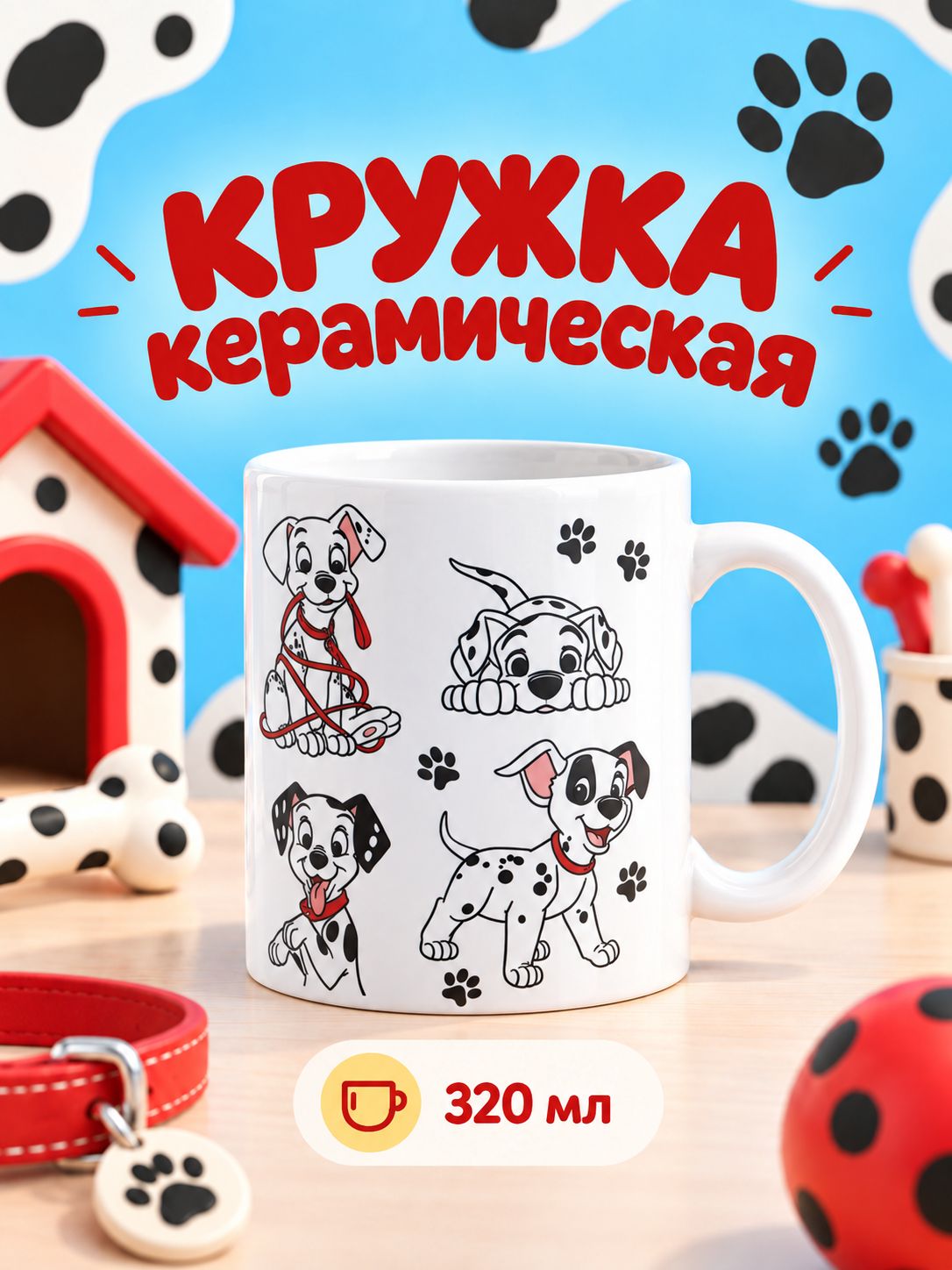 Кружка керамическая Disney "101 далматинец" для чая, 320 мл