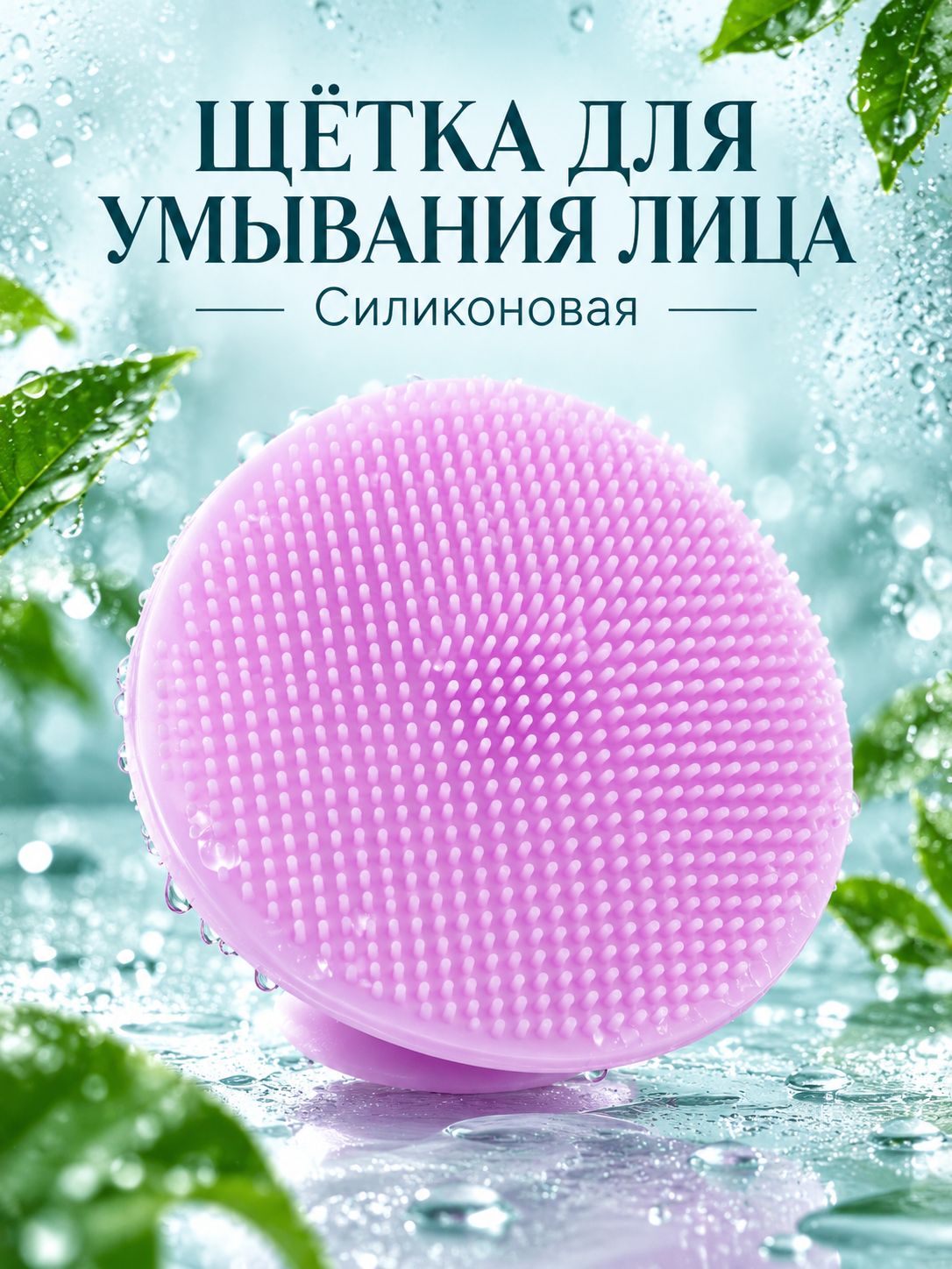 Щётка для умывания Круг силиконовая на присоске 5,5 см сиреневая для очищения кожи лица, геля, мыла и скраба