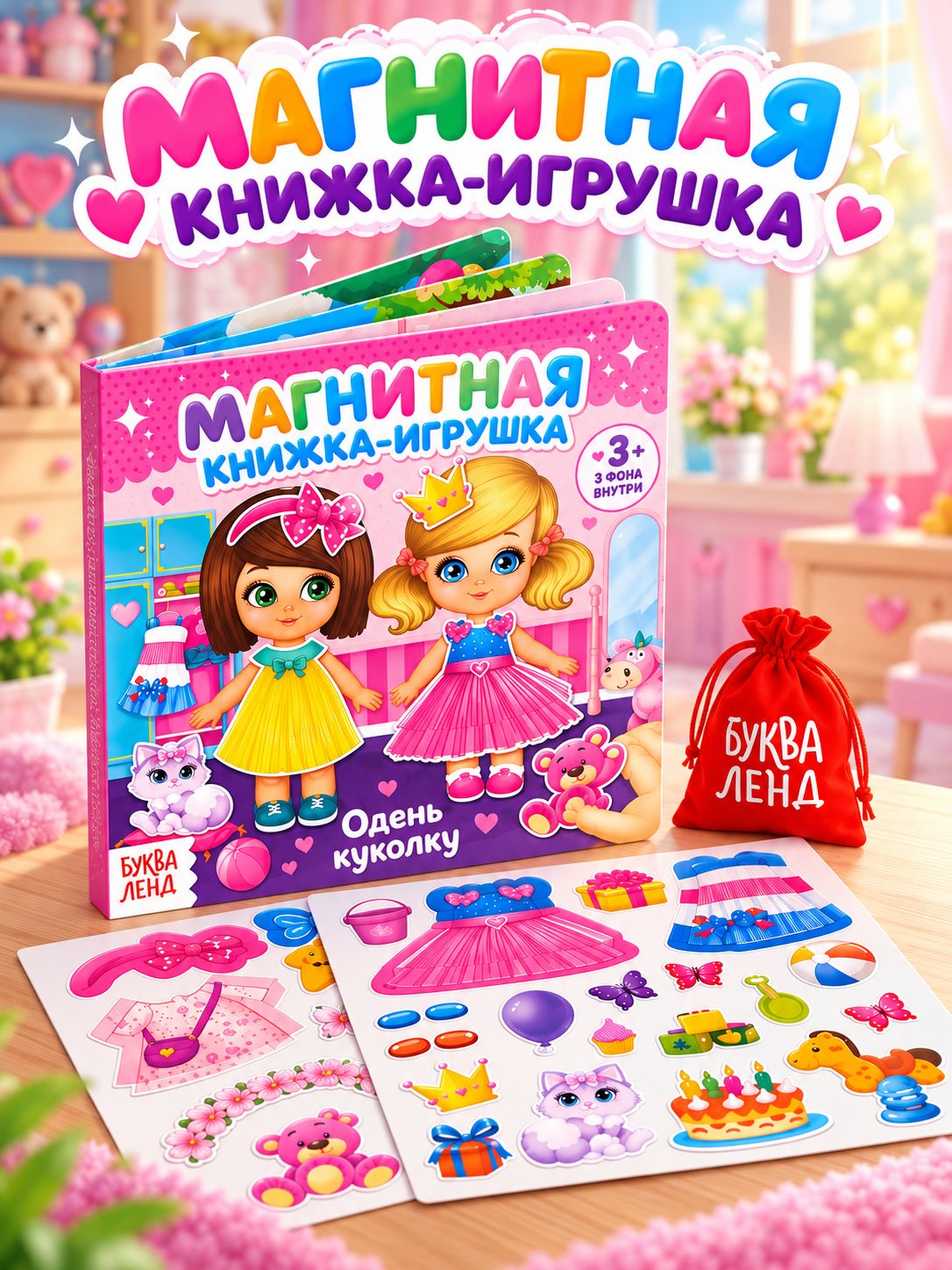 Магнитная книжка, "Одень куколку", Буква-Ленд, книги для детей 3+