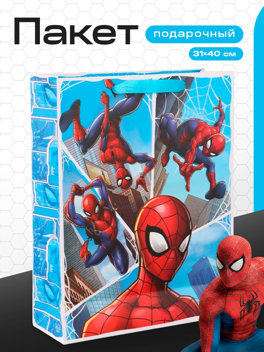 Пакет подарочный детский, MARVEL, Мстители, Человек-паук, размер 31х40х11,5 см
